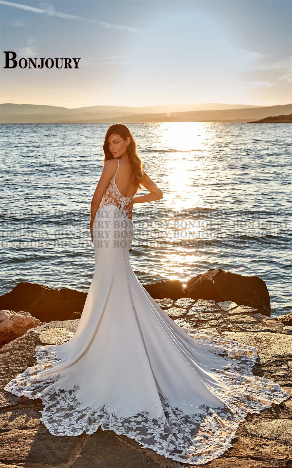 Bonjoury Attractive Mermiad Wedding Dresses For Women Spaghetti