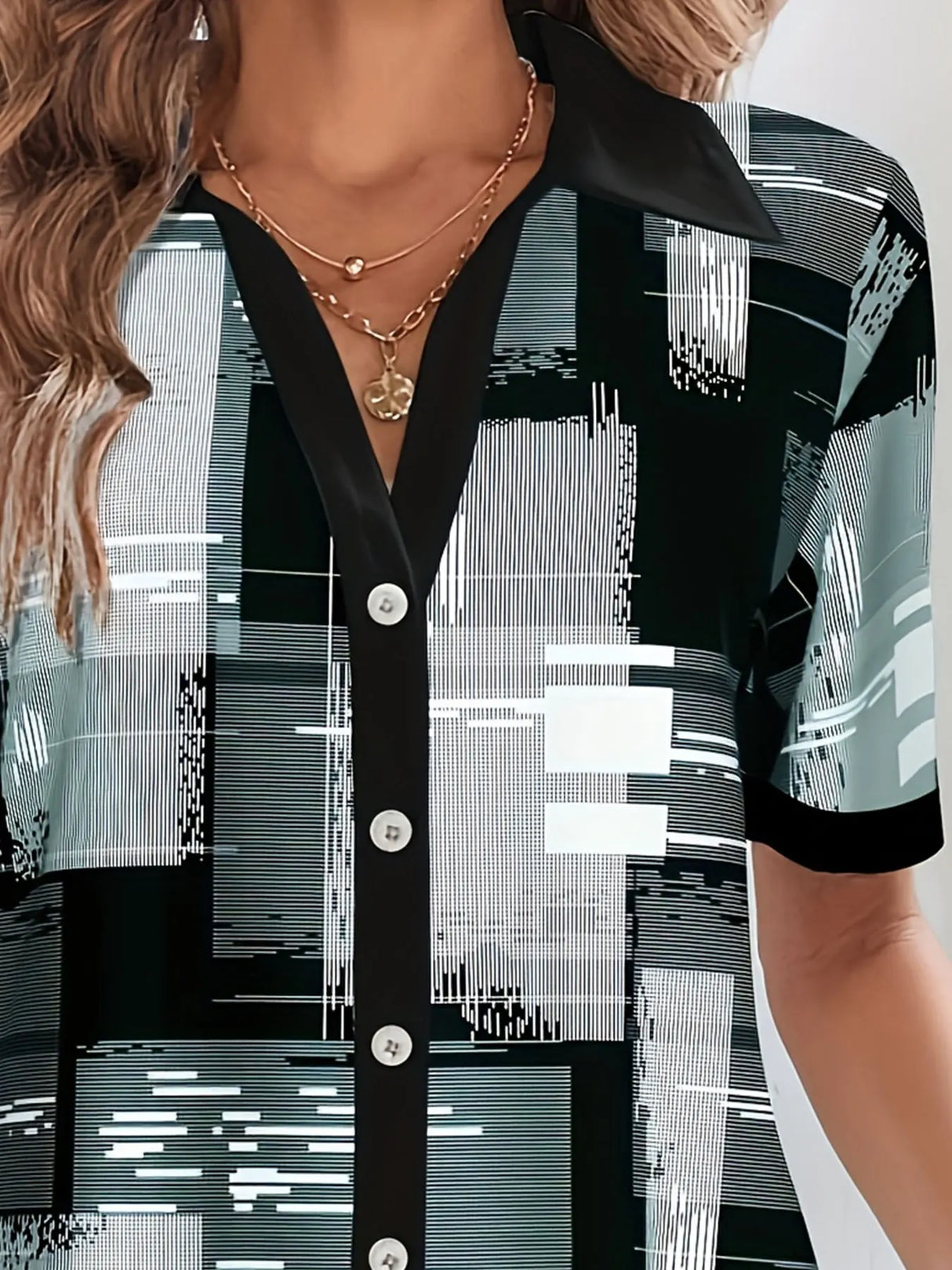 Casual Blouse, Women' Plus Colorblock Button Up Short