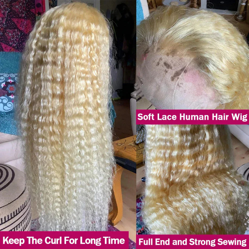 Honey Blonde Deep Wave Lace Frontal Wig Brazilian