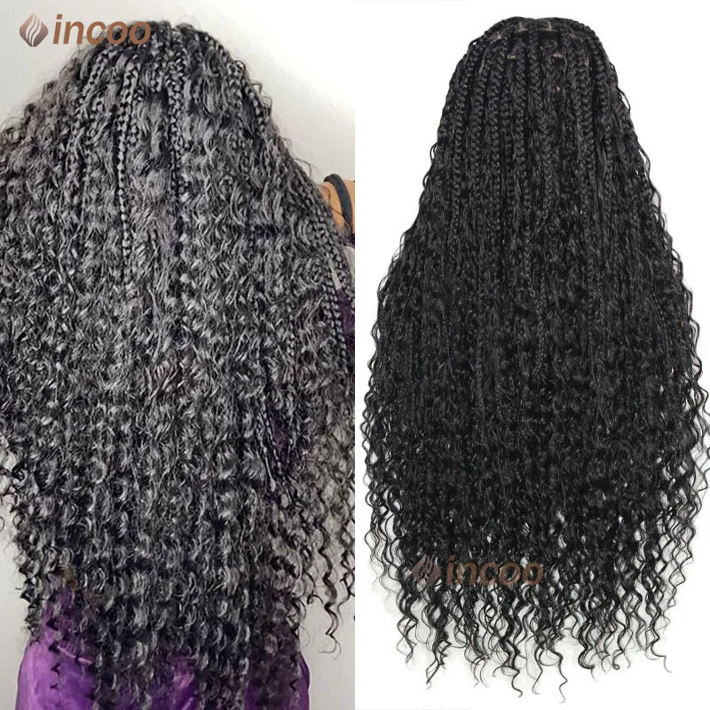 Full Lace Frontal Boho Braided Wigs Wave Curly