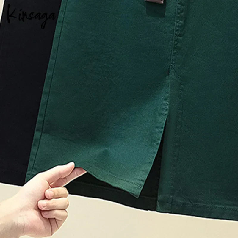 Slim High Waist Front Slit Midi Straight Skirts