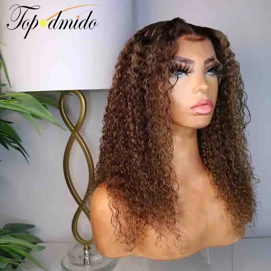 Topodmido Highlight Brown Color Curly 13X6 Lace Wig