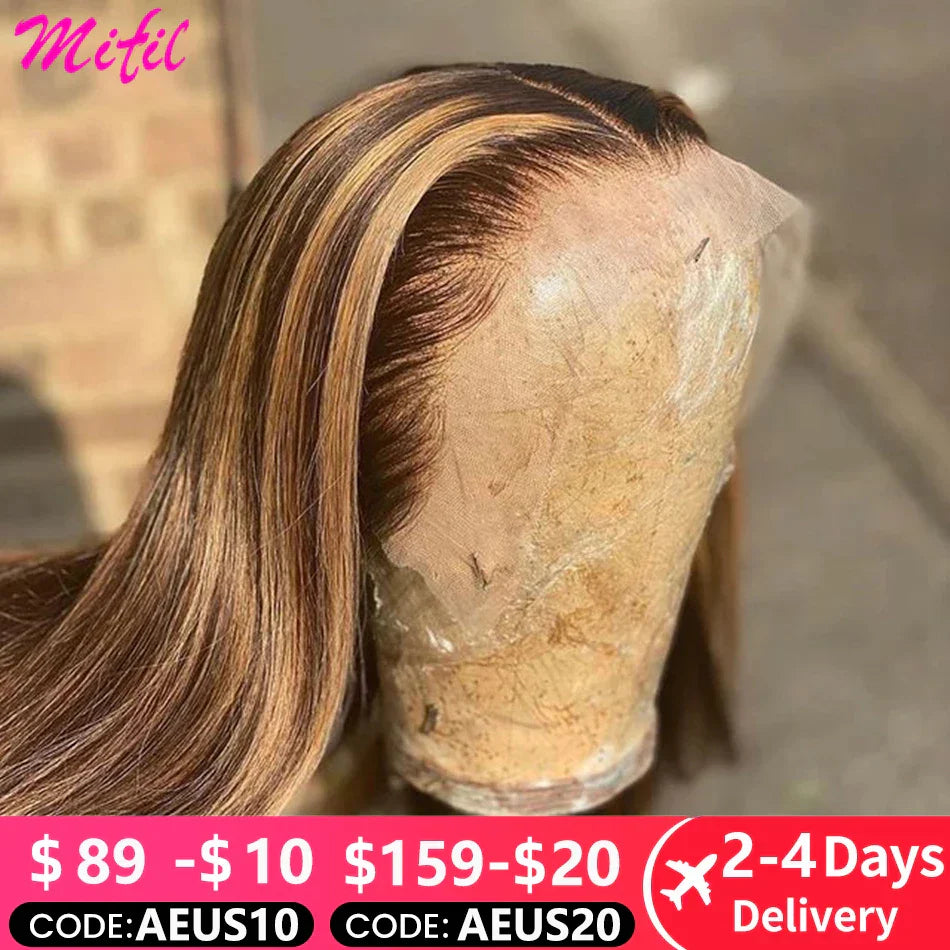 Glueless Highlight Wig Straight Lace Front Human