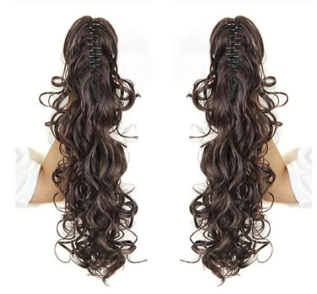Synthetic Long Wavy Claw Clip On Ponytail Drawstring