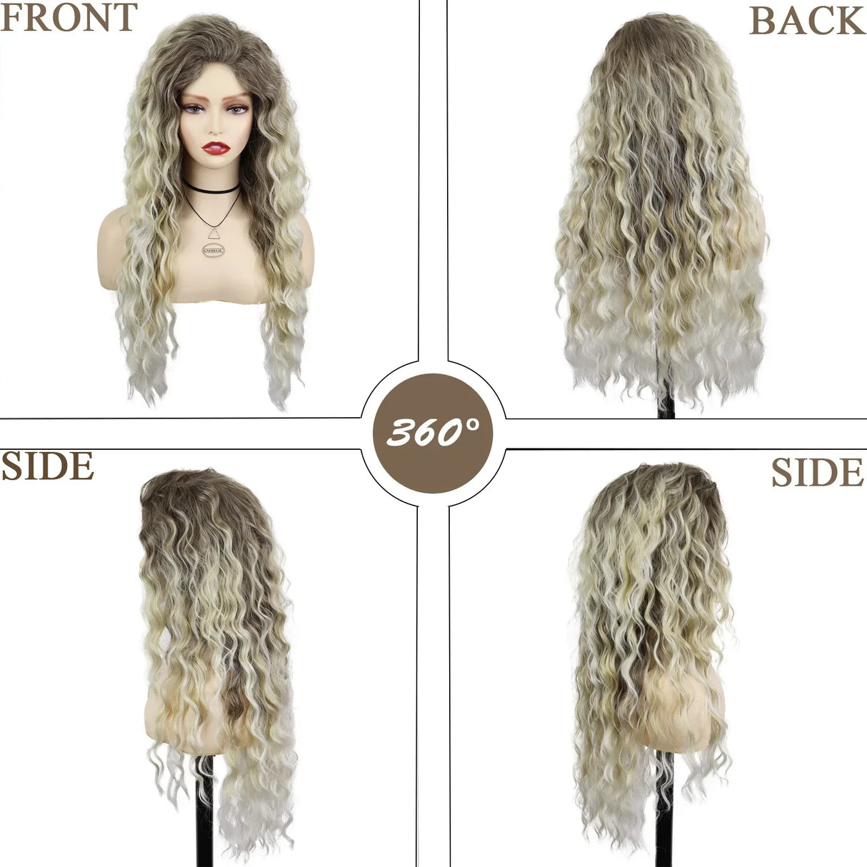 Synthetic Womens Wig Long Curly Hair Ash Blonde