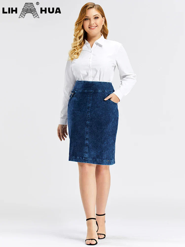 Lih Hua Women' Denim Skirt Cotton Elastic Slim