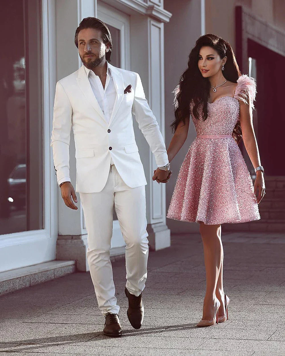 Luxury Pink Beaded Evening Dresses For Women Sweetheart