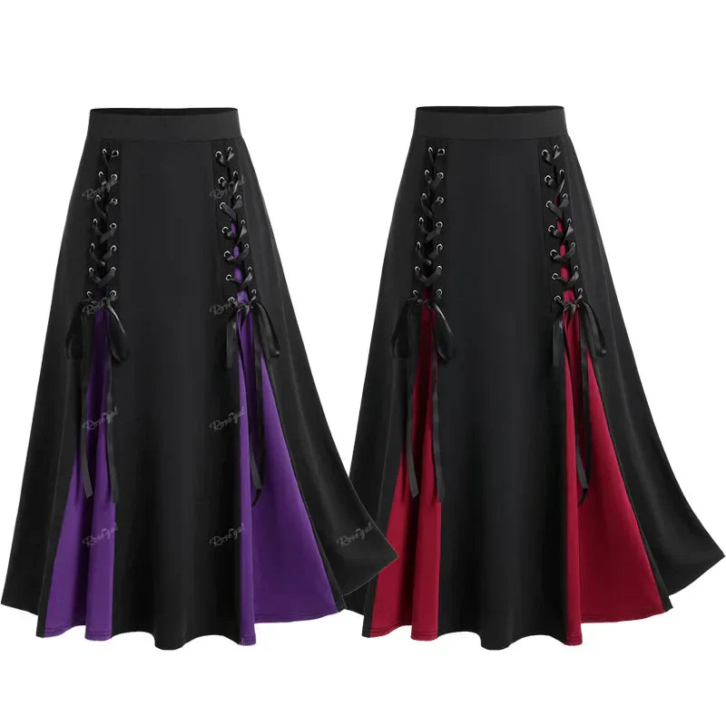Rosegal Gothic Lace Up Skirts Black Red Purple