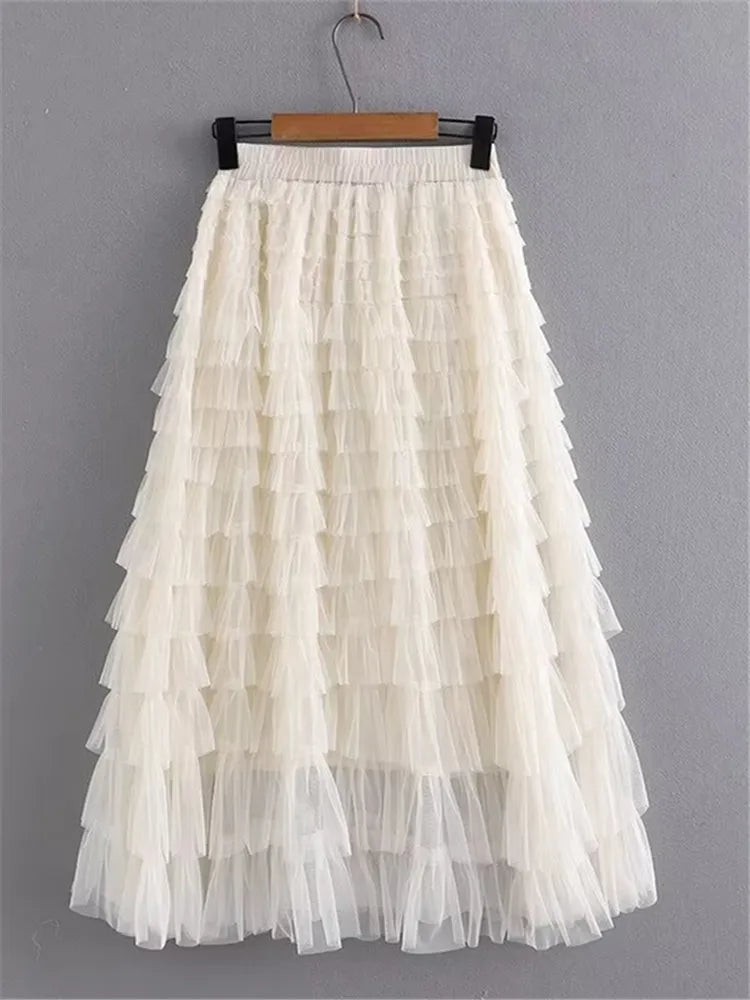 Women' Clothing Skirt Elastic Waist Mesh Skirt Calf