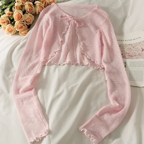 Women Frenum Cardigan Blouses And Tops Bow Lace