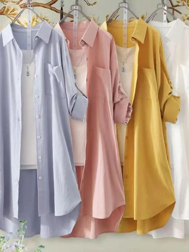 Loose Breathable Blouses Midi Shirt Korean Casual Autumn