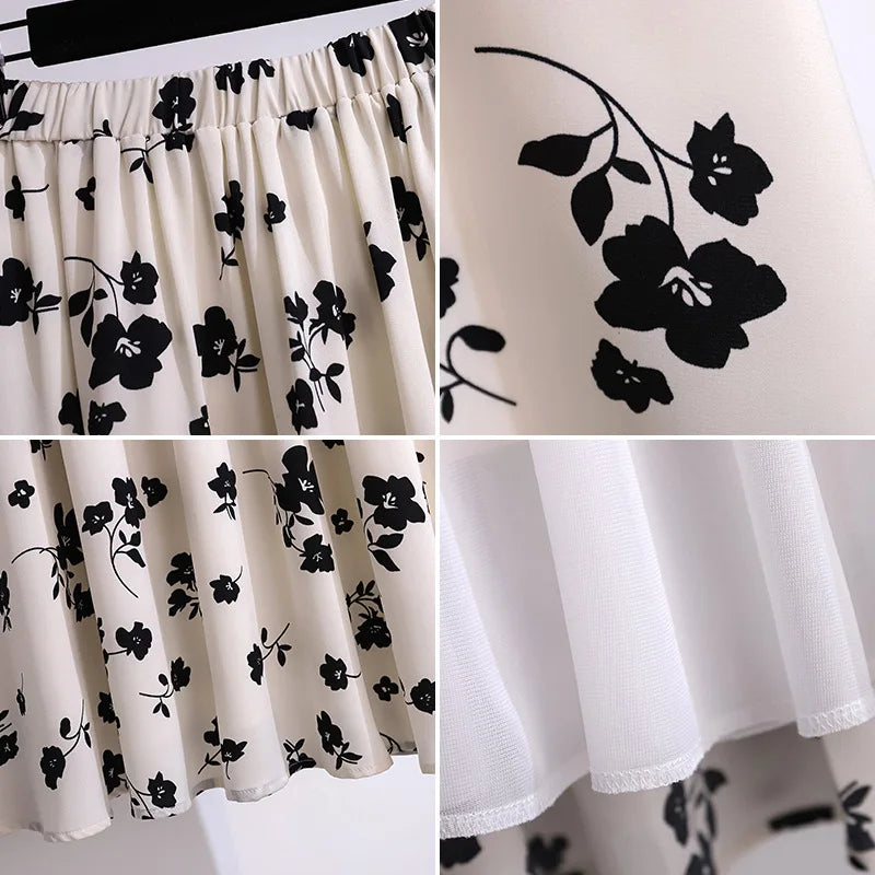 Women' Summer Loose Floral Chiffon A-Line Skirt