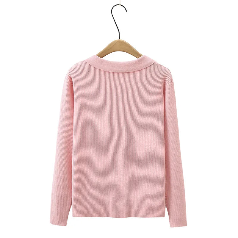 Slim V Neck Knit Sweater Women Autumn Winter