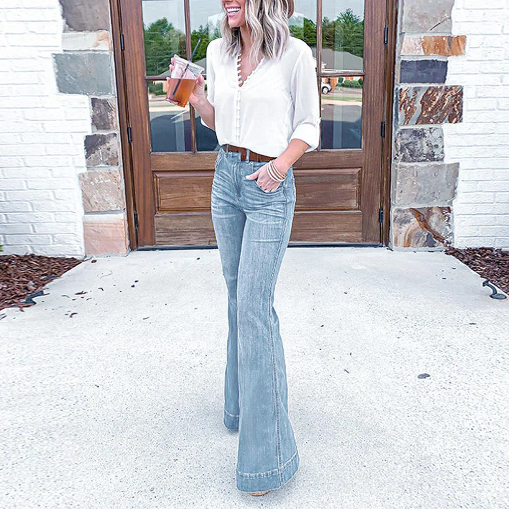 Women' Casual High Waist Jeans Wide Leg Denim