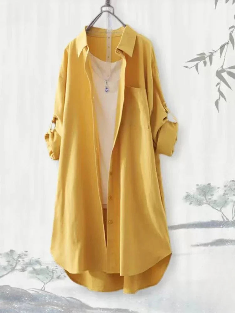 Loose Breathable Blouses Midi Shirt Korean Casual Autumn