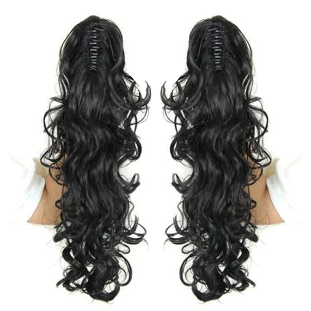 Synthetic Long Wavy Claw Clip On Ponytail Drawstring