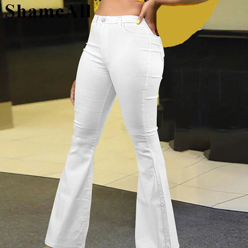 Loose Comfortabl White Flare Jeans 3Xl Streetwear Women