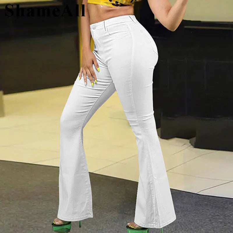 Loose Comfortabl White Flare Jeans 3Xl Streetwear Women