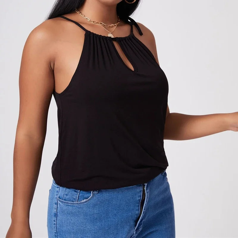 Sexy Hater Neck Summer Casual Top Women Tie