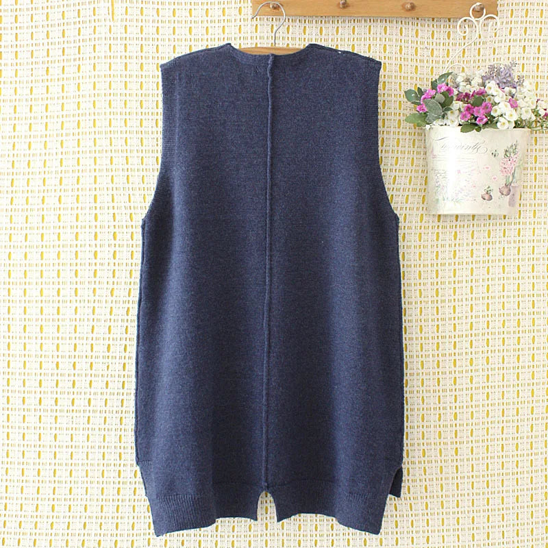 Womens Sweater Vest 4Xl Loose Solid V-Neck Side