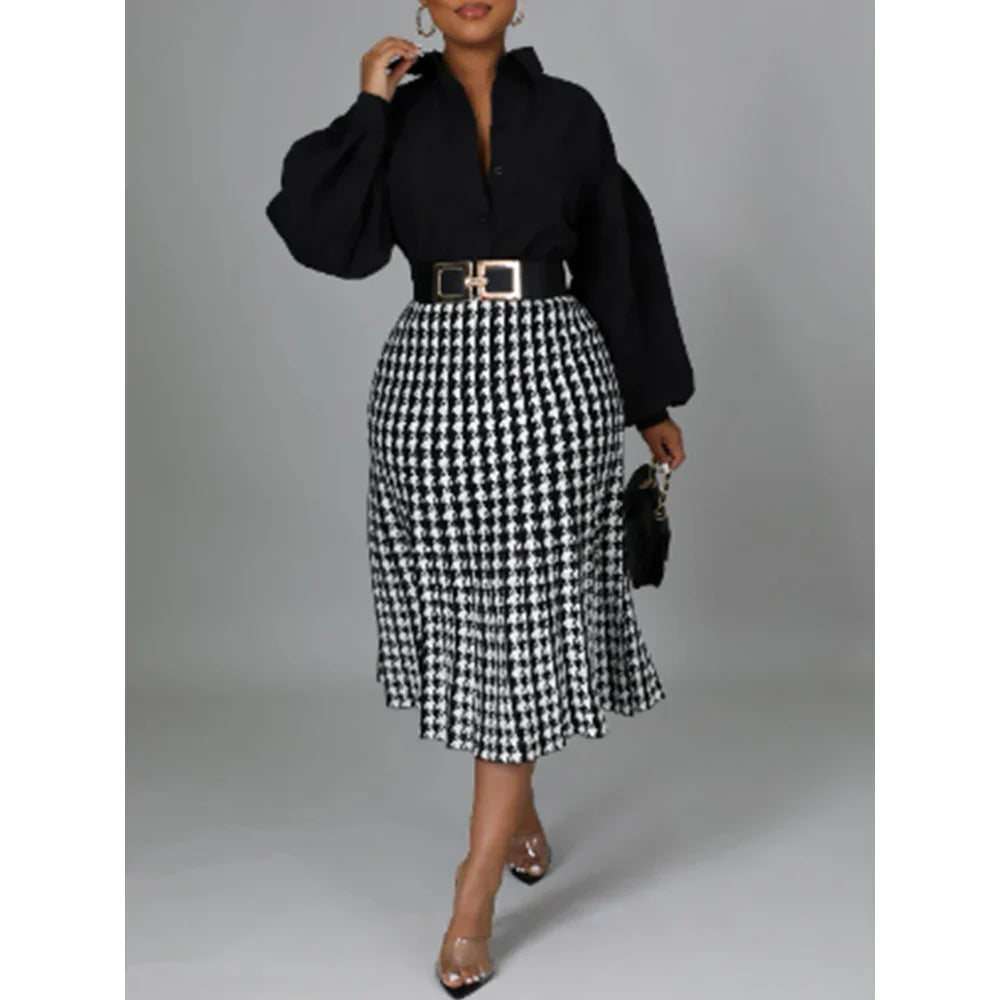 Women Plaid Skirt High Waist Bird Lattice Autumn
