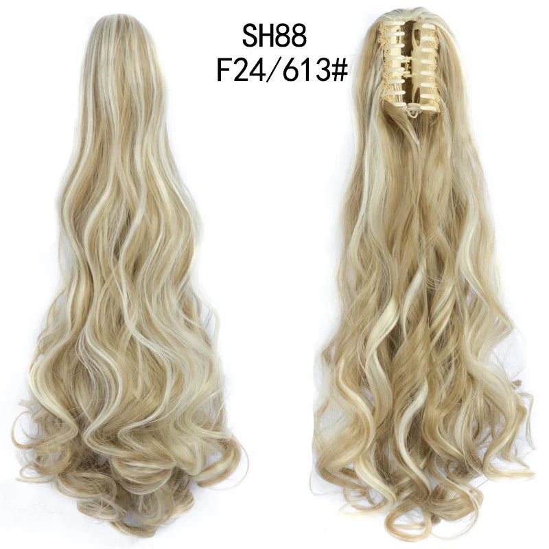 Synthetic Long Wavy Claw Clip On Ponytail Drawstring