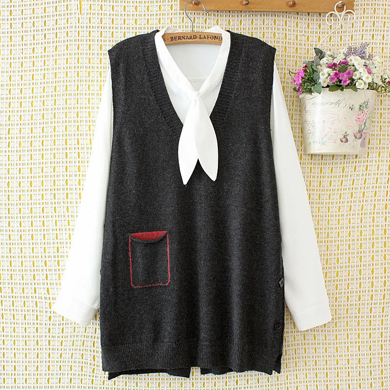 Womens Sweater Vest 4Xl Loose Solid V-Neck Side