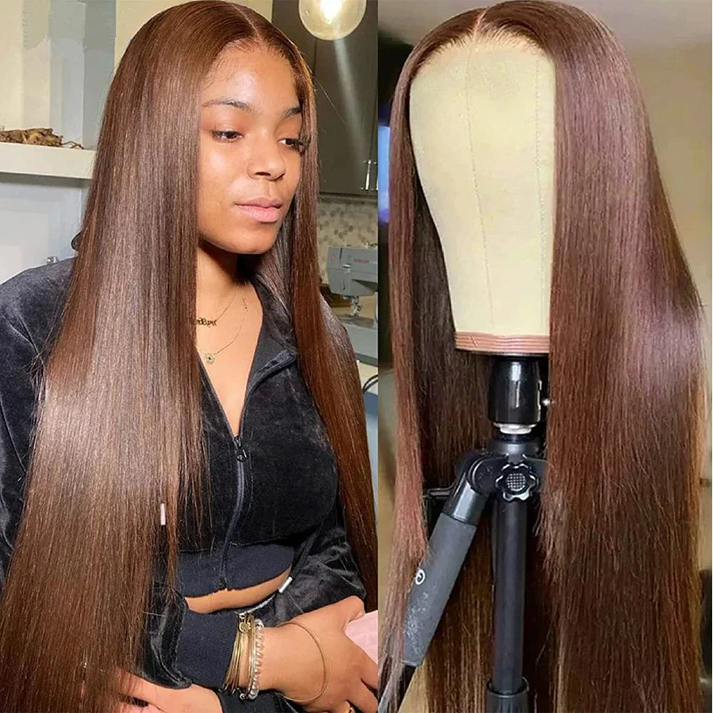 Glueless Chocolate Brown Straight 13X4 Lace Front Human