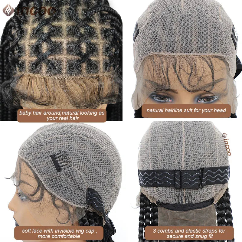 36'' Lace Front Knotless Box Braids Wig - Ombre Synthetic