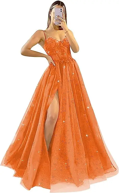 Shiny Tulle Evening Dress Sexy Black V-Neck Strapllace