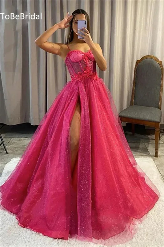 Shiny Tulle Evening Dress Sexy Black V-Neck Strapllace