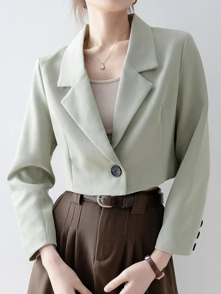 Suit Jacket Women Short Blazer Solid Long Sleeve