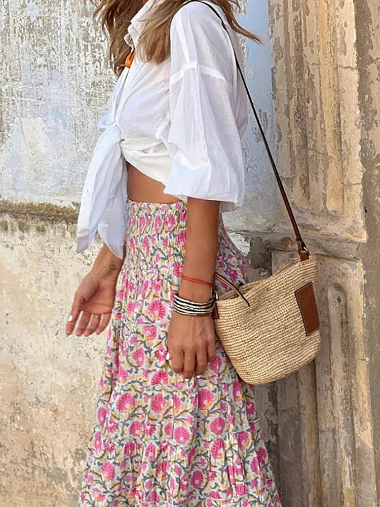 Summer Long Skirts Women Boho Print Skirt Female