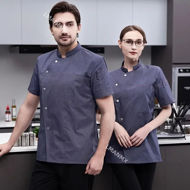 Unisex Chef Jacket Short Sleeve Kitchen Cook Coat