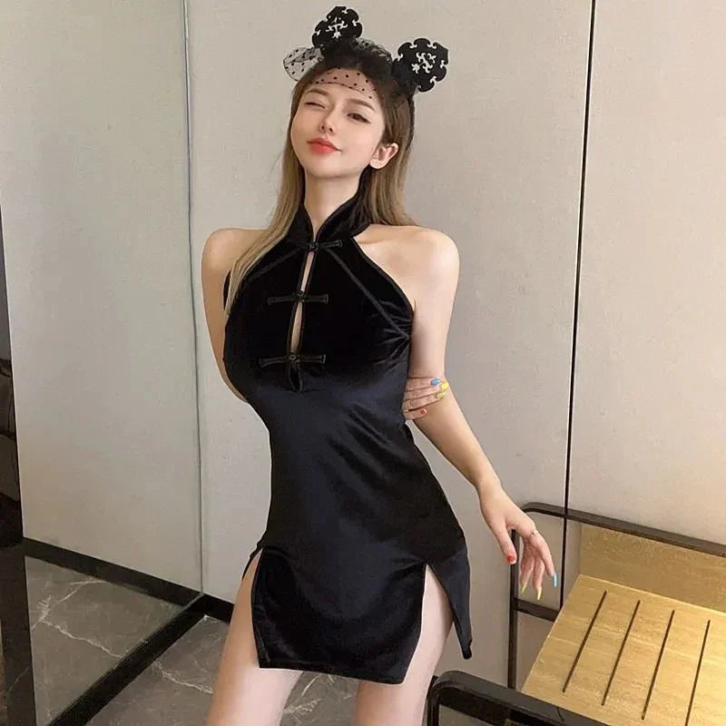 Vintage Chinese Traditional Qipao Cheongsam Sexy Mini Slim