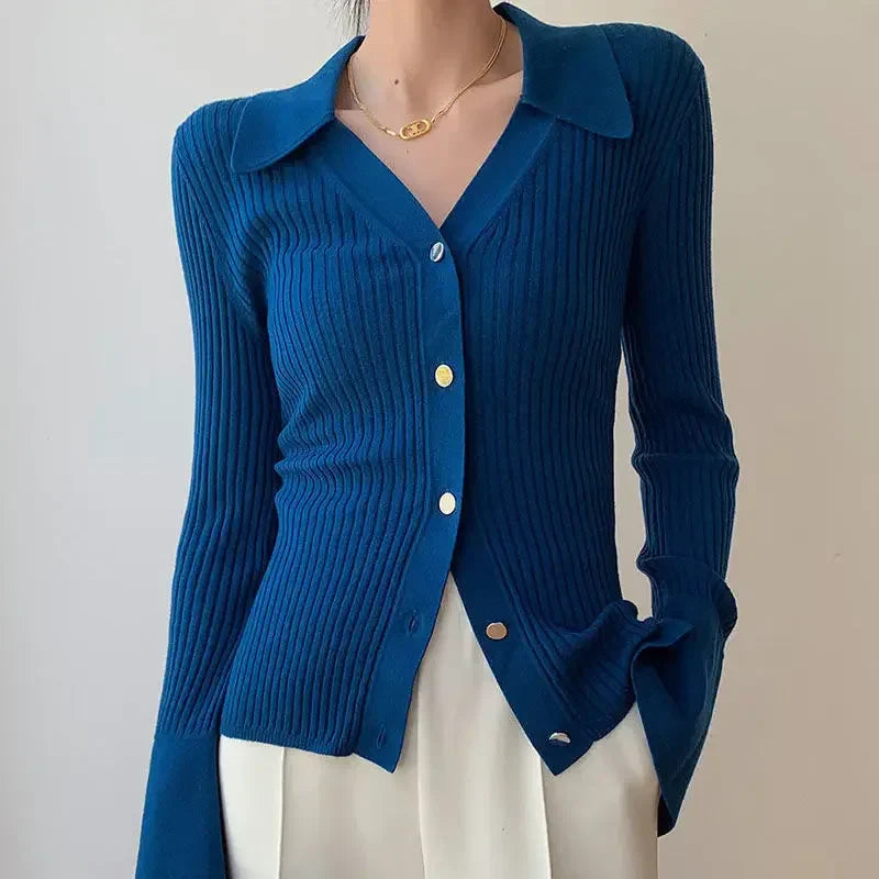 Vintage Luxury Knitted Cardigan Long Sleeve Tops Slim
