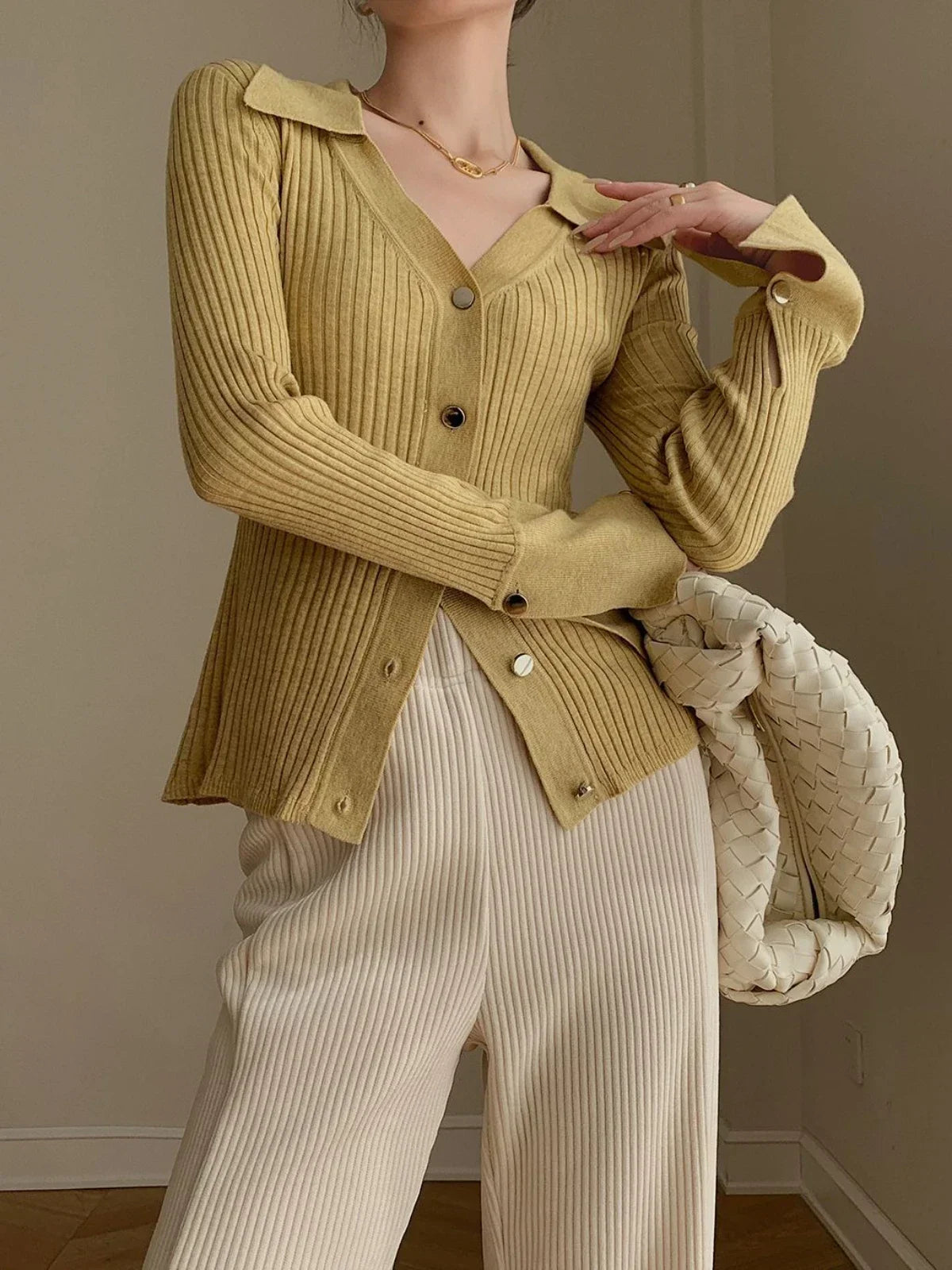 Vintage Luxury Knitted Cardigan Long Sleeve Tops Slim