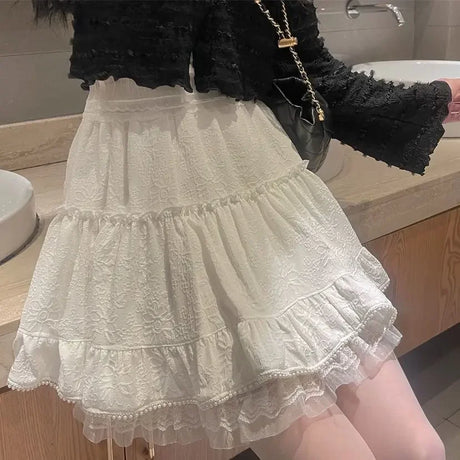 White Lace Mini Skirt For Women Girl Kawaii