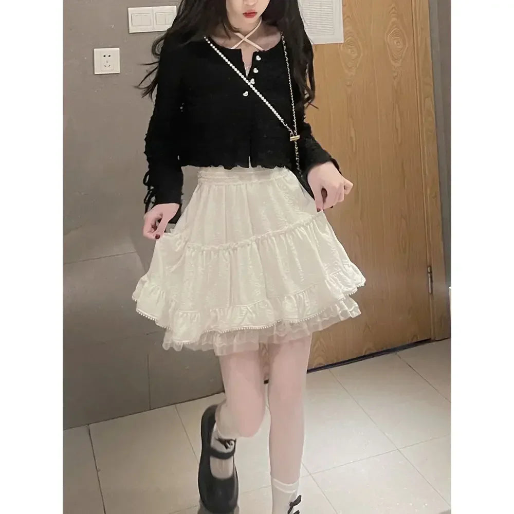 White Lace Mini Skirt For Women Girl Kawaii