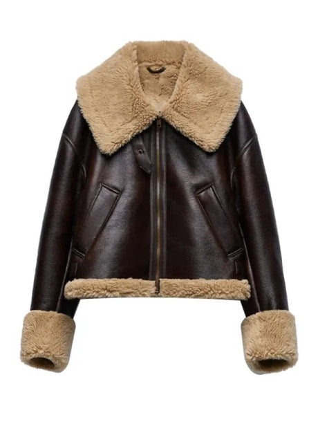 Winter Fur Integrated Lapel Women Jacket Long Sleeve