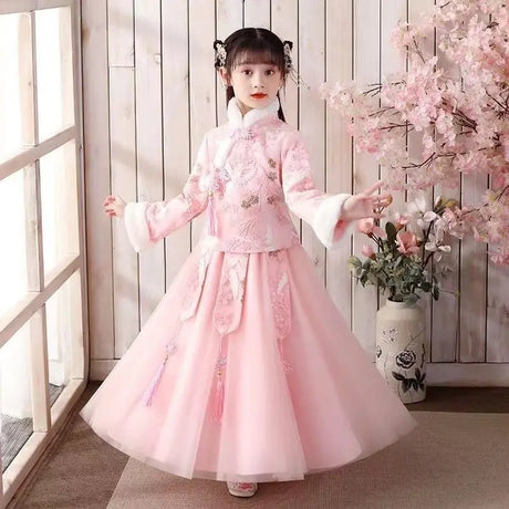 Winter Thicker Hanfu Kids Girls Chinese Ancient Fairy