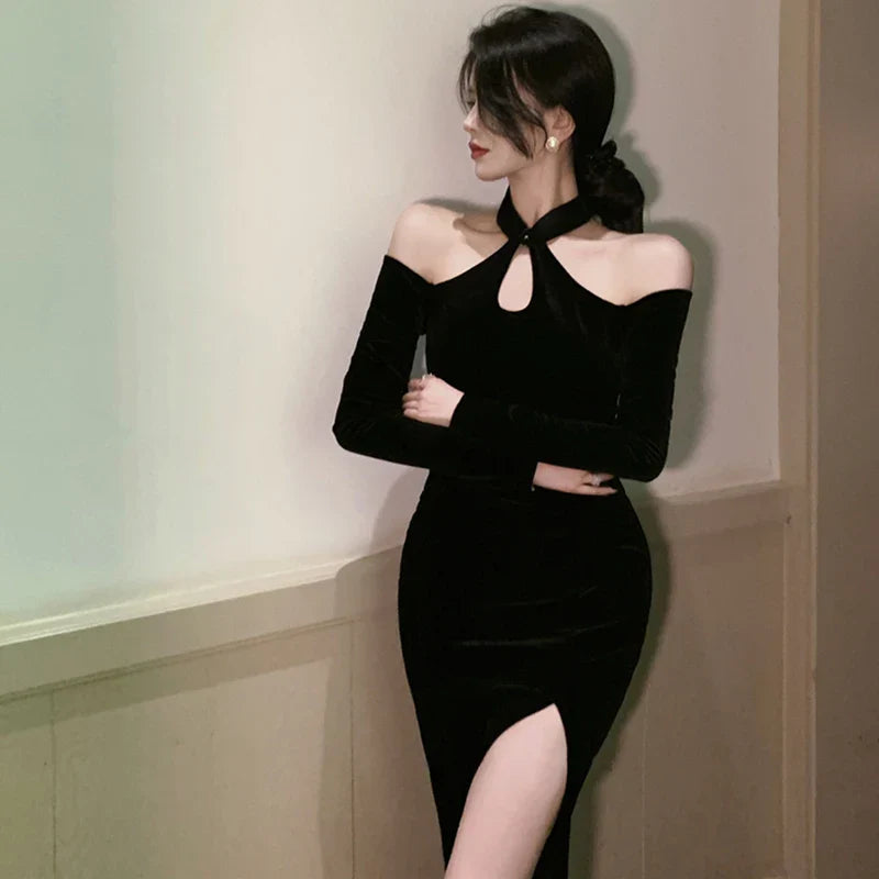 Women' Dress Off Shoulder Slim Sexy Split Cheongsam