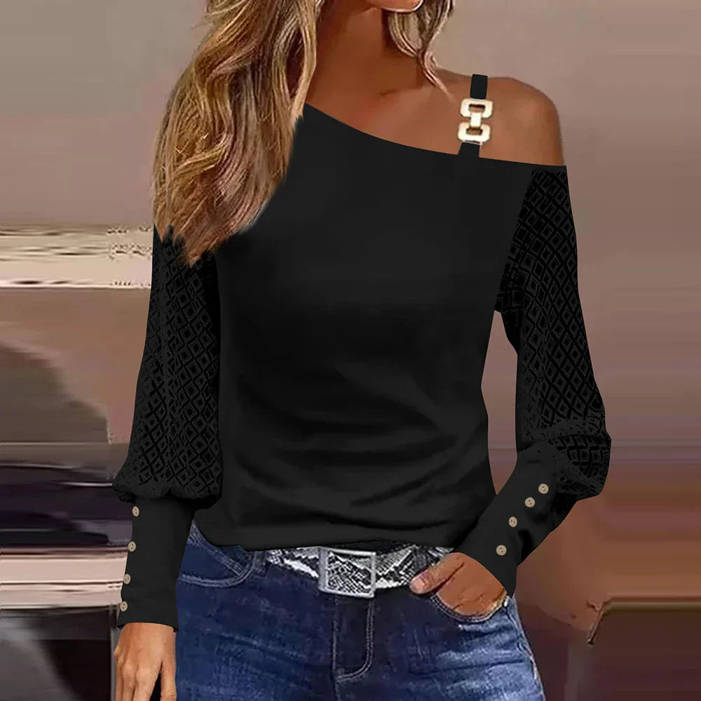 Women' Fashion Lace Knitted Long Sleeve Tunic T-Shirt