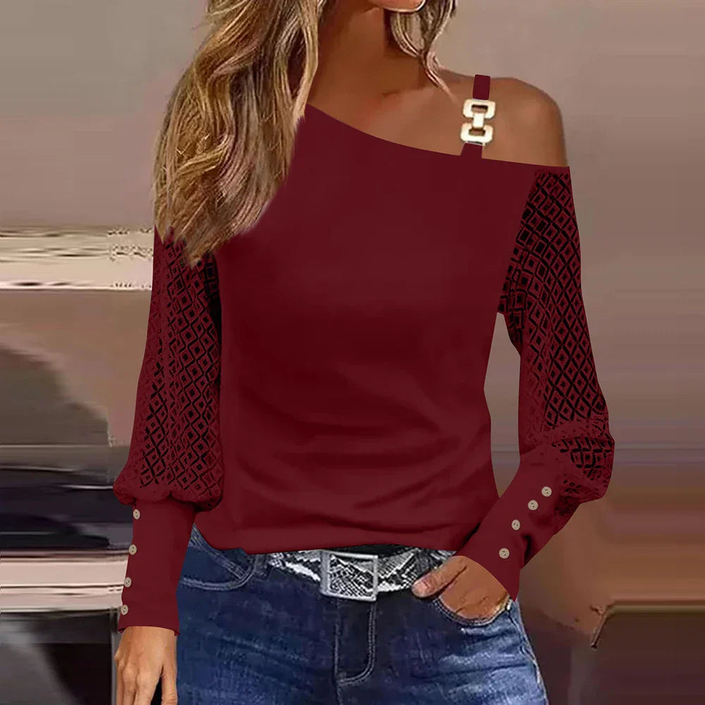 Women' Fashion Lace Knitted Long Sleeve Tunic T-Shirt