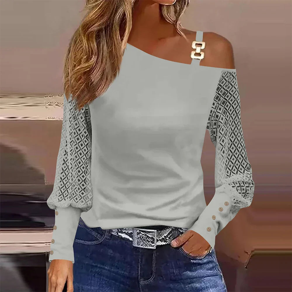 Women' Fashion Lace Knitted Long Sleeve Tunic T-Shirt