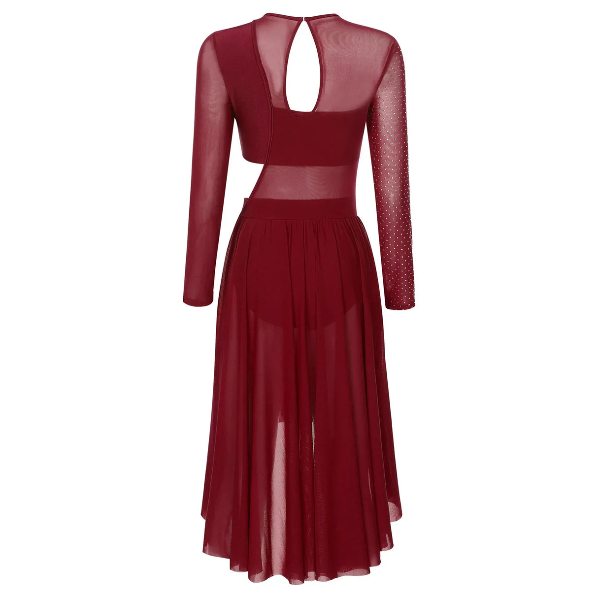 Womens Ballet Lyrical Dance Dress Shiny Rhinestone Sheer