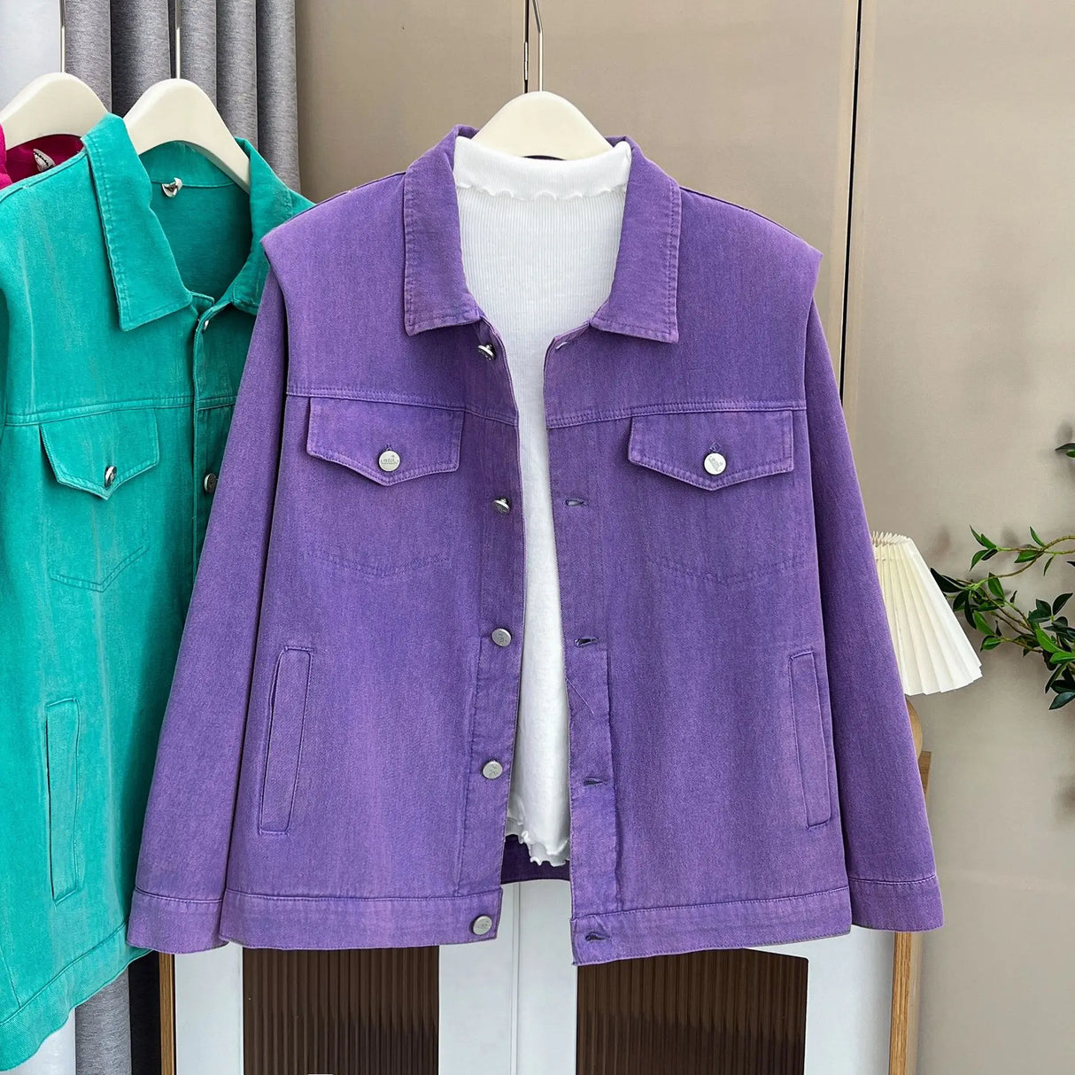 Womens Washed Cotton Denim Jacket Autumn Casual Clothing