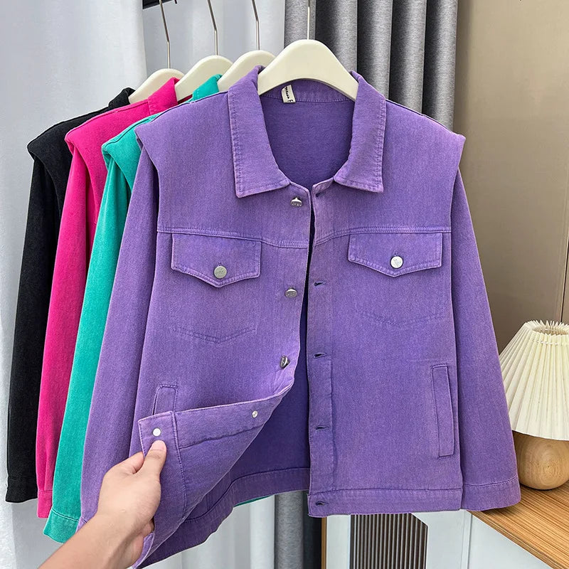 Womens Washed Cotton Denim Jacket Autumn Casual Clothing