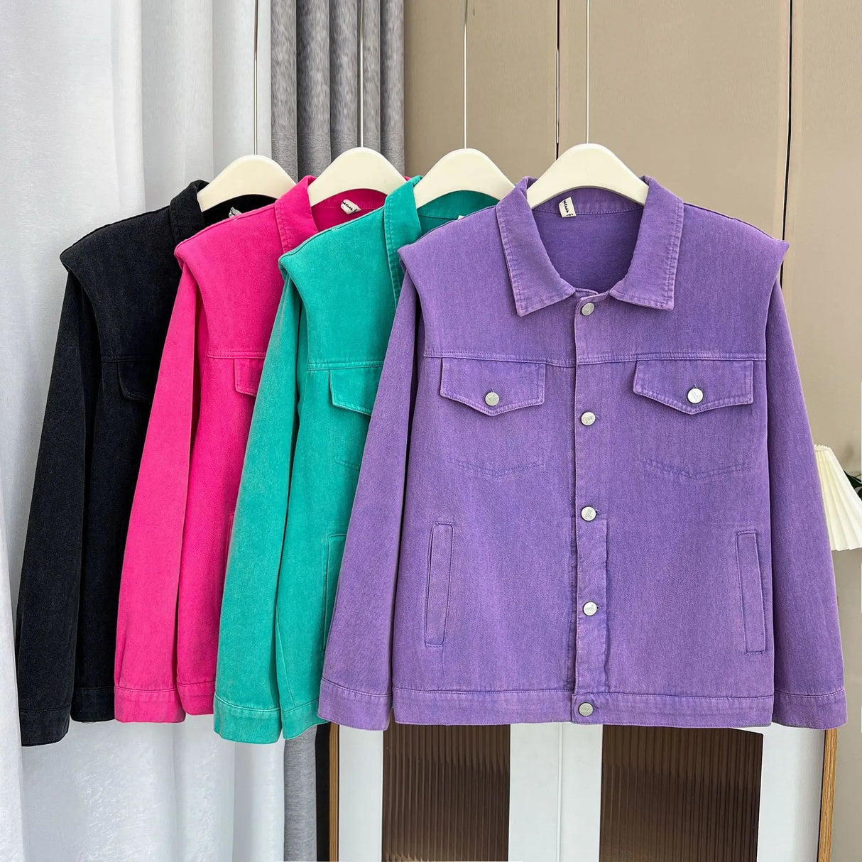 Womens Washed Cotton Denim Jacket Autumn Casual Clothing