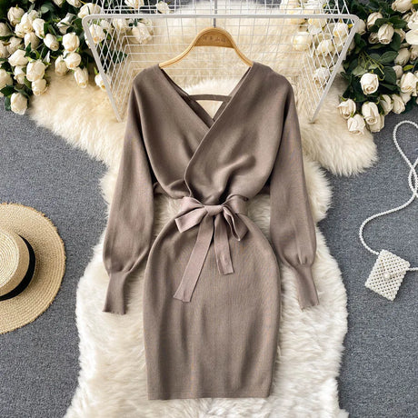 Yuoomuoo Autumn Winter Women Knitted Sweater Dress Solid